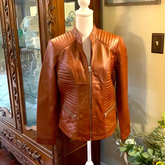 REAL LEATHER Jackets & Blazers - NWT REAL LEATHER golden brown with silver hardware size XL
